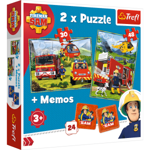 Køb 2i1 + Memos - Brandmand Sam - 30+48 Brikker Brætspil