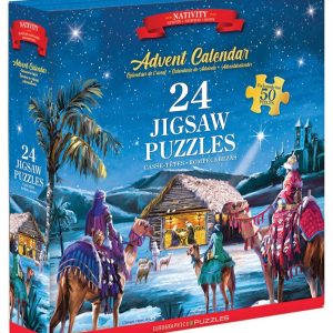 Køb Julekalender - Et barn er født i Bethlehem (24 x 50 brikker) Brætspil