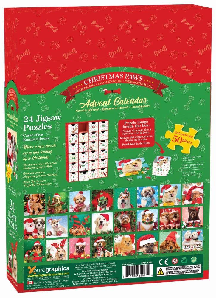 Køb Julekalender - Julehvalpe (24 x 50 brikker) Brætspil