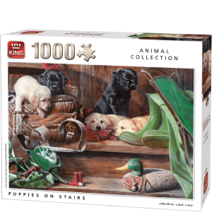 Køb Puppies on Stairs - 1000 brikker Brætspil